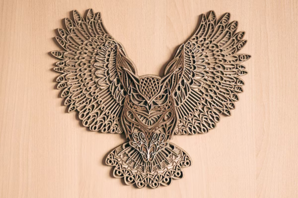 Owl mandala wall art, multilayer mandala, 3D owl svg, 3d wall decor - Detailed laser cut files