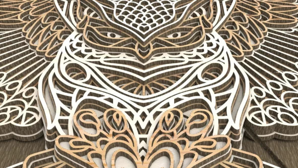 Owl mandala wall art, multilayer mandala, 3D owl svg, 3d wall decor - Detailed laser cut files - Image 7