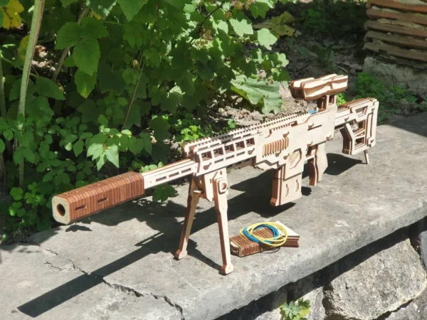 Rubber band gun like sniper rifle, 4th from 4 and targets. Laser cut files