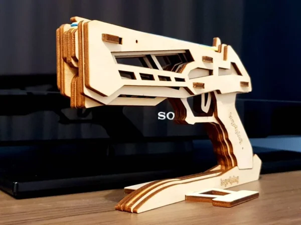 Wooden rubber band gun with stand and targets. Laser cut files - Image 2