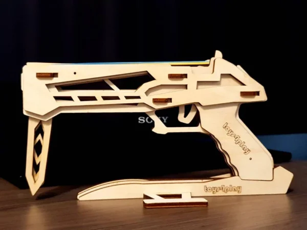 Wooden rubber band gun with stand and targets. Laser cut files - Image 3