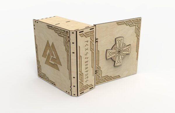 Laser Cut Wooden Book Box for 2 Glasses, Keepsake Box with a celtic ornament - Image 6