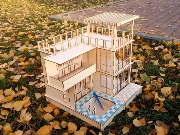 Modern two-story TAKO2 dollhouse with a pool and furniture - Image 5