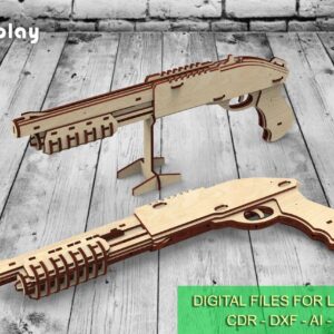 Wooden Toy Rubber band shotgun T4P8879 and targets. Laser cut files