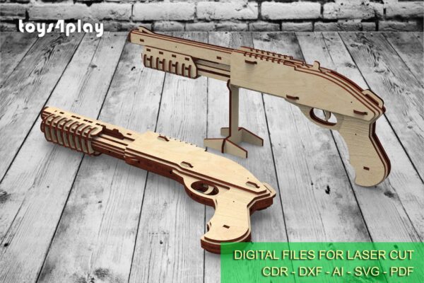 Wooden Toy Rubber band shotgun T4P8879 and targets. Laser cut files - Image 2