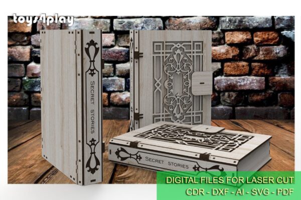 Wooden book box, jewelry box wood, laser cut files, Gift box, Digital product - Image 3
