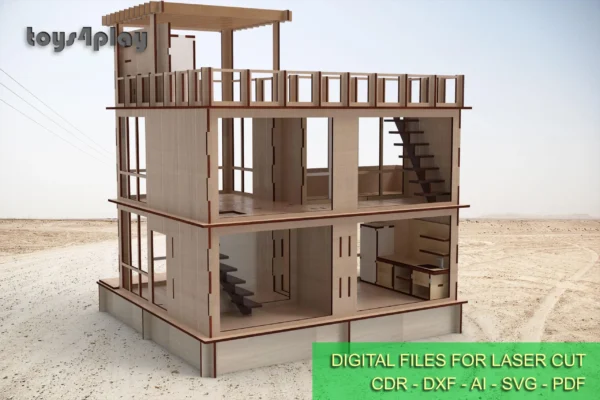 Modern two-story TAKO2 dollhouse with a pool and furniture - Image 3