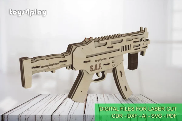Toy submachine rubber band gun and targets. Laser cut files - Image 4