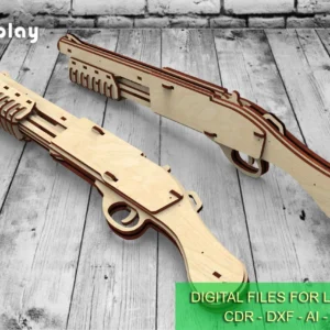 Wooden Toy Rubber band shotgun T4P8877 and targets. Laser cut files