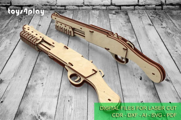 Wooden Toy Rubber band shotgun T4P8877 and targets. Laser cut files