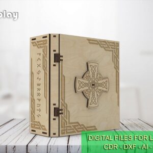 Laser Cut Wooden Book Box for 2 Glasses, Keepsake Box with a celtic ornament
