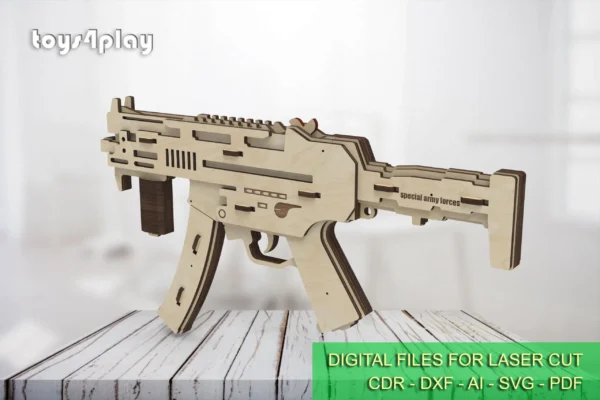 Toy submachine rubber band gun and targets. Laser cut files - Image 2