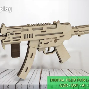 Toy submachine rubber band gun and targets. Laser cut files