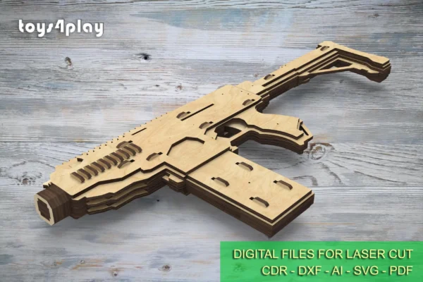 Rubber band gun like uzi, 1st from 4 and targets. Laser cut files - Image 4