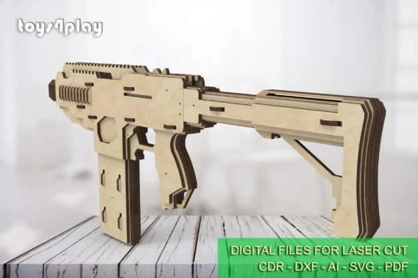 Rubber band gun like uzi, 1st from 4 and targets. Laser cut files - Image 3