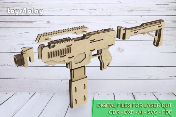 Rubber band gun like uzi, 1st from 4 and targets. Laser cut files