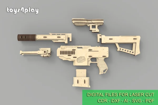Rubber band gun like sniper rifle, 3rd from 4 and targets. Laser cut files - Image 4