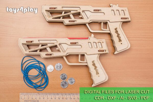 Wooden rubber band gun and targets. Laser cut files - Image 3