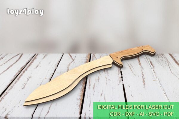 Wooden Toy Knife Kukri, wooden kukri machete. Laser cut files - Image 3