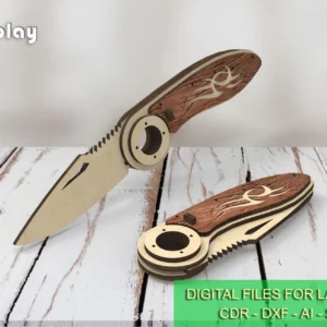 Laser Cut Wood Pocket Custom Knife, wooden folding knife. Laser cut files