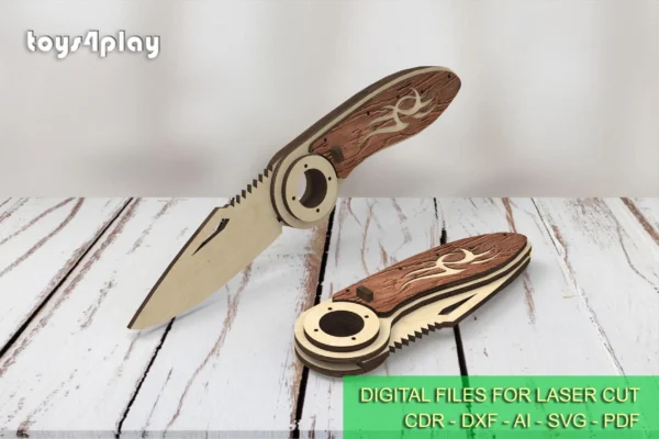Laser Cut Wood Pocket Custom Knife, wooden folding knife. Laser cut files