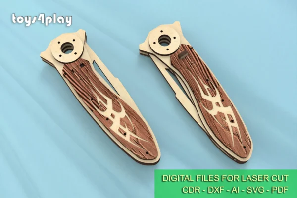 Laser Cut Wood Pocket Custom Knife v2.0, wooden folding knife. Laser cut files - Image 4