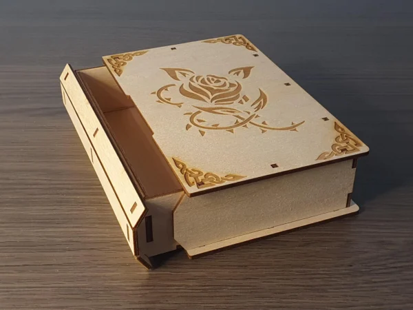 Laser cut Slider Wooden Book Box, 5 Engraving Designs gift box, Laser Cut Files - Image 2