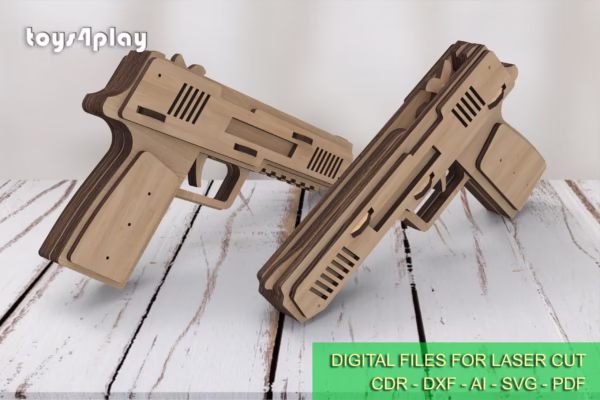 Rubber band gun with a cross and targets. Laser cut files
