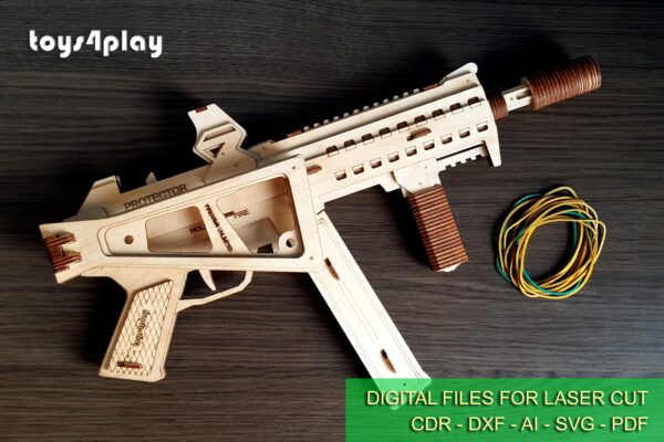 Wooden Universal Machine Pistol like UMP40 and targets. Laser cut files