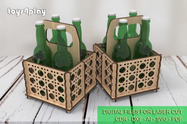 Beer Lover's Dream: Laser Cut Bottle Holder v2.0 (4 Bottle Capacity) - Digital Files - Image 4