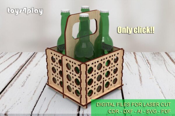 Beer Lover's Dream: Laser Cut Bottle Holder v2.0 (4 Bottle Capacity) - Digital Files