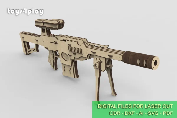 Rubber band gun like sniper rifle, 3rd from 4 and targets. Laser cut files - Image 2
