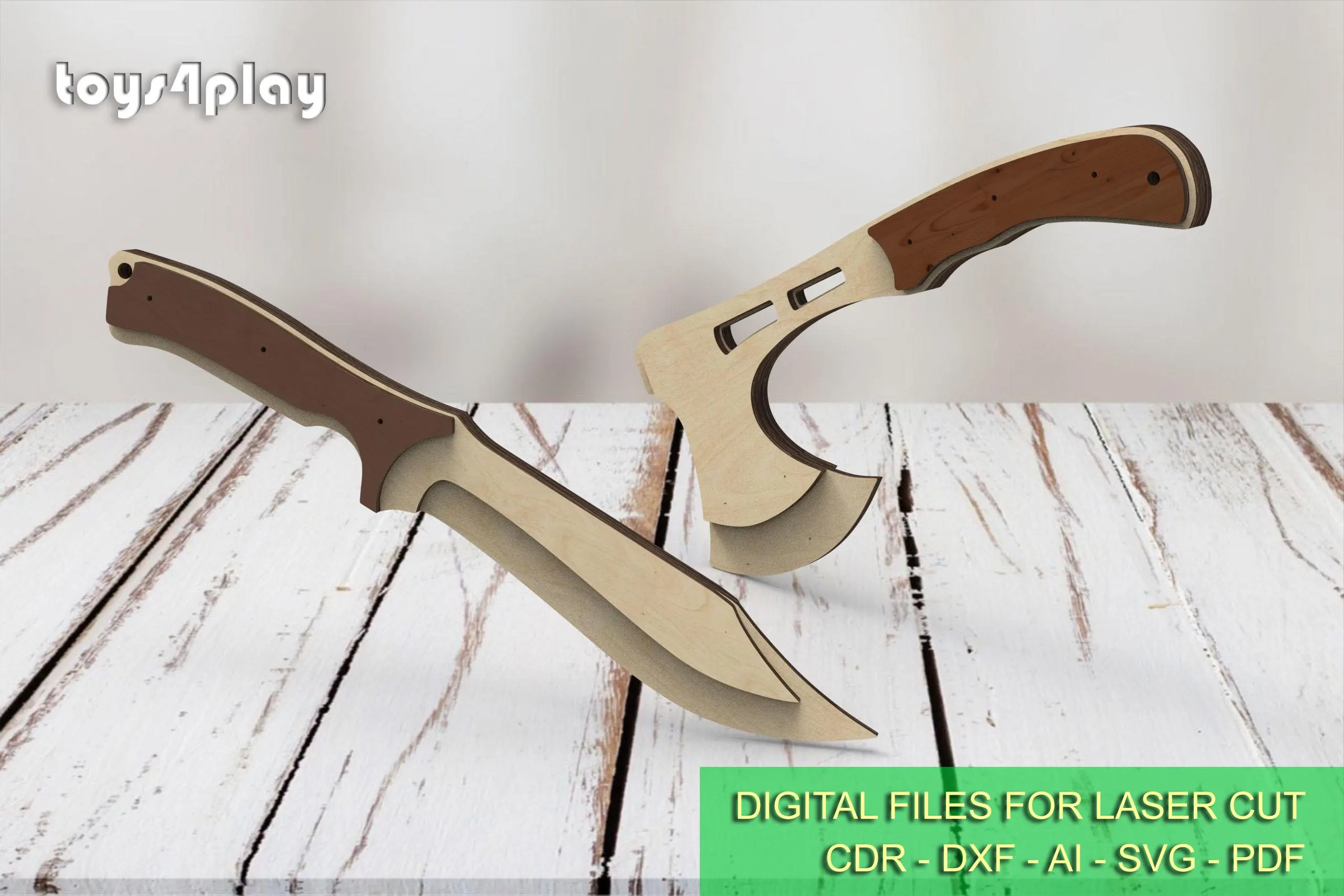 Camping Hatchet & Hunting Knife Bowie. Laser cut files - Image 2