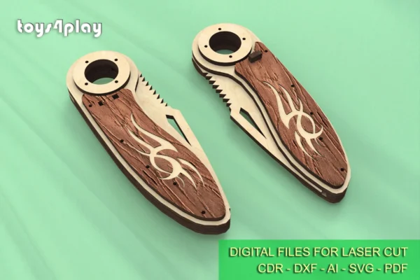 Laser Cut Wood Pocket Custom Knife, wooden folding knife. Laser cut files - Image 4