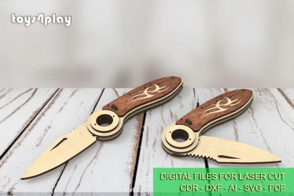 Laser Cut Wood Pocket Custom Knife, wooden folding knife. Laser cut files - Image 2