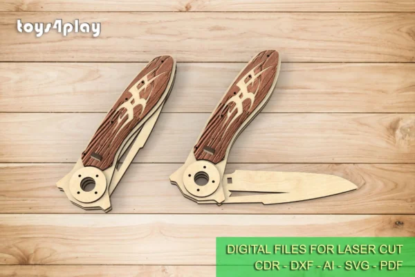 Laser Cut Wood Pocket Custom Knife v2.0, wooden folding knife. Laser cut files - Image 3