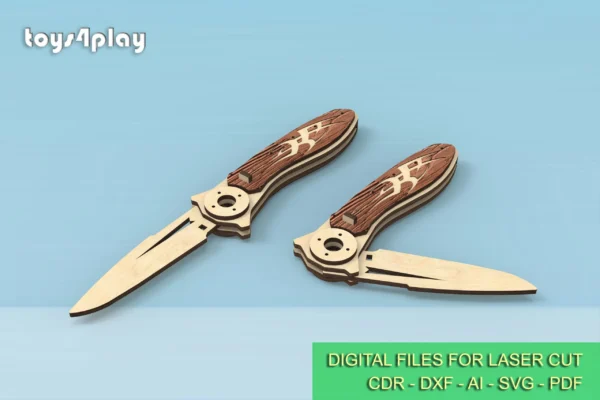 Laser Cut Wood Pocket Custom Knife v2.0, wooden folding knife. Laser cut files - Image 2