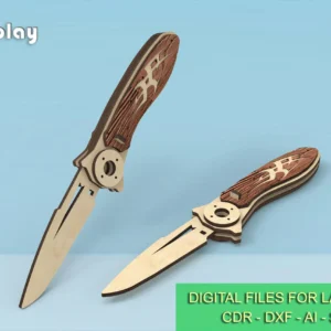 Laser Cut Wood Pocket Custom Knife v2.0, wooden folding knife. Laser cut files