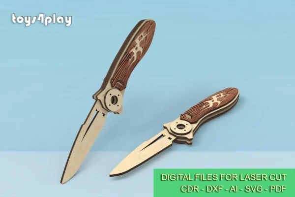 Laser Cut Wood Pocket Custom Knife v2.0, wooden folding knife. Laser cut files