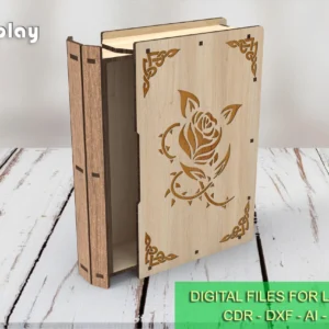 Laser cut Slider Wooden Book Box, 5 Engraving Designs gift box, Laser Cut Files