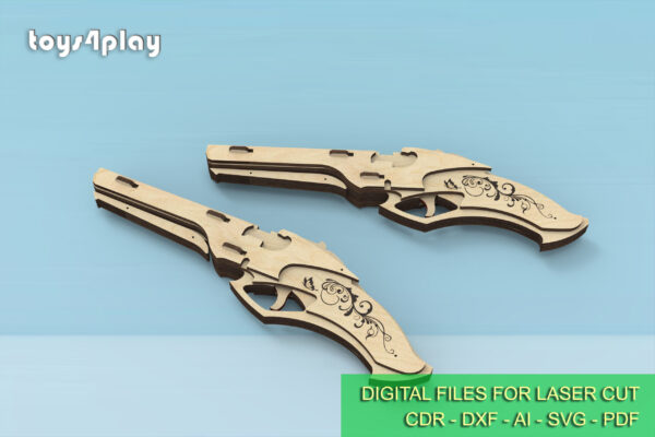 Vintage wooden pistol, rubber band gun and targets. Laser cut files - Image 2