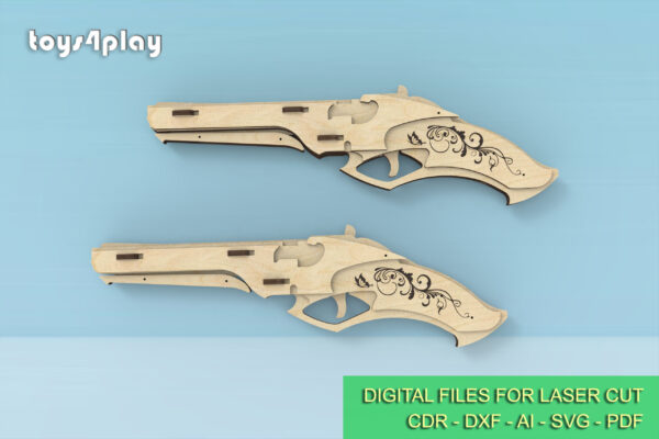 Vintage wooden pistol, rubber band gun and targets. Laser cut files - Image 3