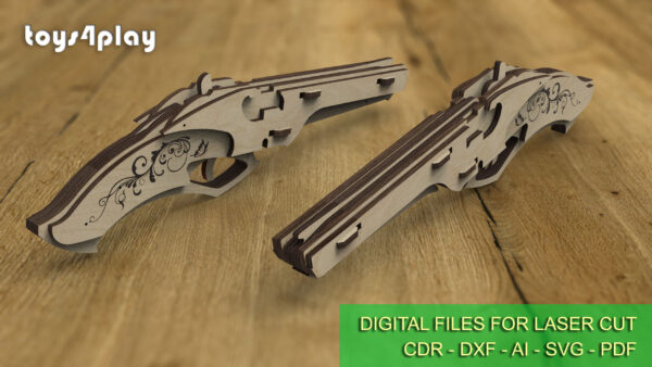 Vintage wooden pistol, rubber band gun and targets. Laser cut files - Image 5