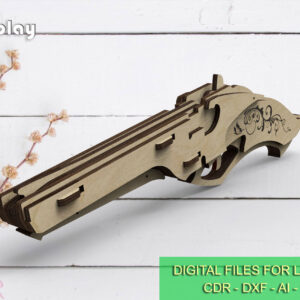 Vintage wooden pistol, rubber band gun and targets. Laser cut files