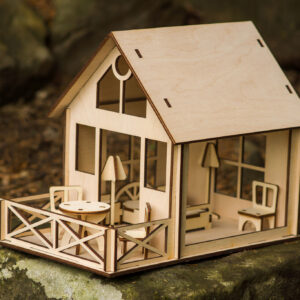 Wooden miniature doll house Kit, dollhouse 2 sizes, Laser Cut FILEs, house warming gift